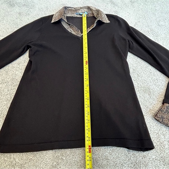 DENVER Hayes Dark chocolate brown knit sweater snake print collar/cuff Sz L - Picture 12 of 13